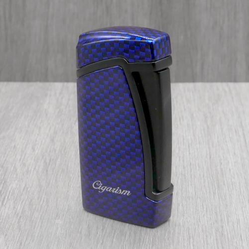 Cigarism Jet Flame Cigar Lighter & Punch Cutter - Carbon Fibre Blue