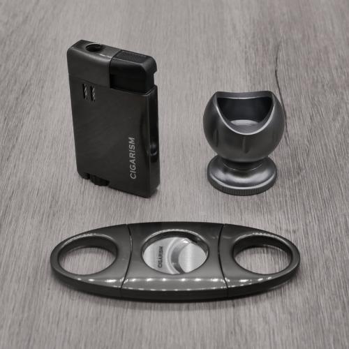 Cigarism Jet Flame Lighter, Cutter & Cigar Stand Gift Set - Gun Metal