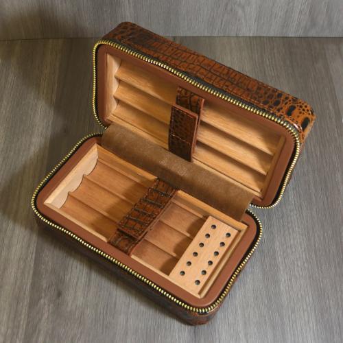 Cigarism Spanish Cedar Lined Leather Crocodile Style Cigar Case - 6 Cigar Capacity