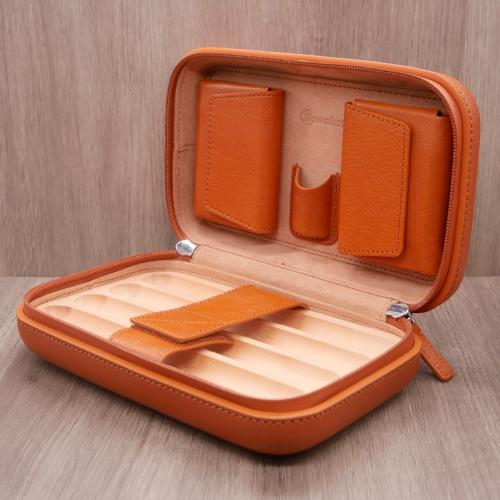 Cigarism Genuine Leather Cigar Travel Case 4-5 Cigar Capacity - Brown