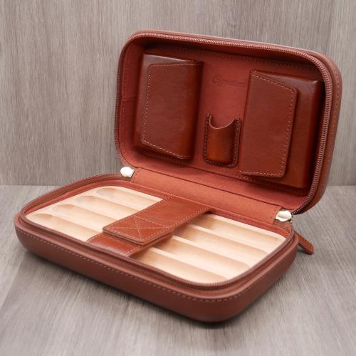 Cigarism Genuine Leather Cigar Travel Case 4-5 Cigar Capacity - Coffee