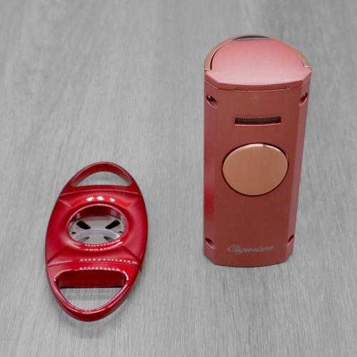 Cigarism Quad Torch Jet Flame Table Lighter & Cutter Gift Set - Red