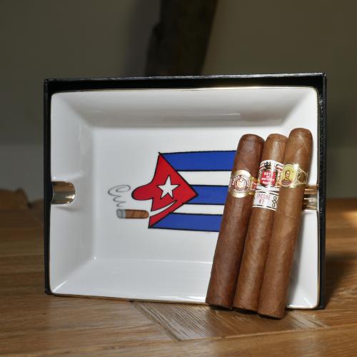 CGars Ltd Cigar Ashtray - Cuban Flag Sampler - 3 Cigars and Ashtray
