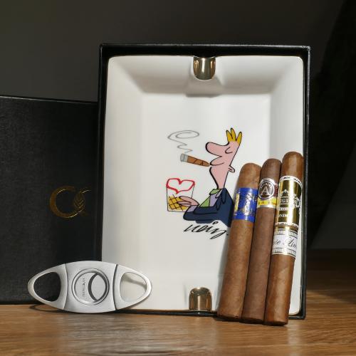 CGars Ltd Cigar Ashtray - Cuban Smoker Exclusive Sampler - 3 Cigars with Cutter and Ashtray