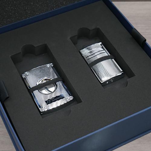 ST Dupont Maxijet Lighter & Cigar Cutter Set - Chrome Grid