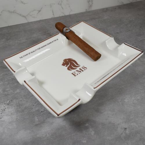 EMS White Ceramic Ashtray + Montecristo No. 4 Sampler