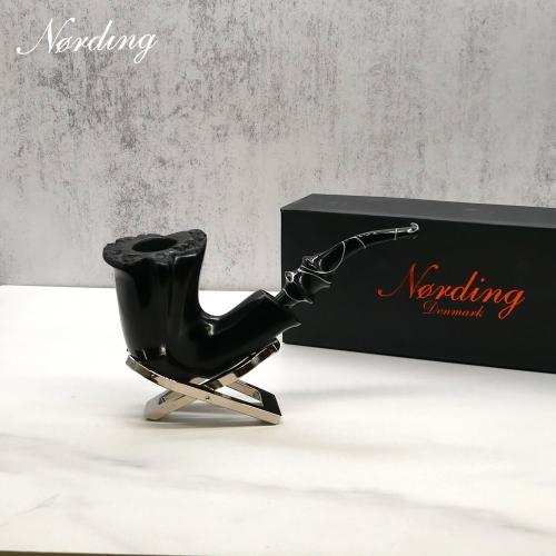 Erik Nording Freehand Black Smooth Marble Stem Bent Fishtail Pipe (EN225)