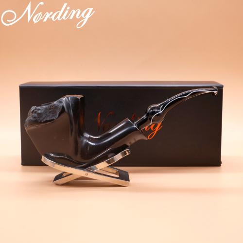 Erik Nording Freehand Black Smooth Marble Stem Bent Fishtail Pipe (EN251)