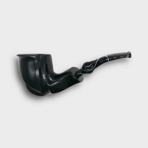 Erik Nording Freehand Black Smooth Marble Stem Bent Fishtail Pipe (EN253)