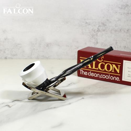 Falcon Black Shillelagh Silver Twisted White Bowl Fishtail Pipe (FAL296)