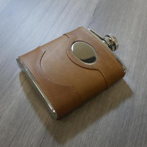 Artamis 6oz Brown Spanish Leather Flask & Engraving Plate