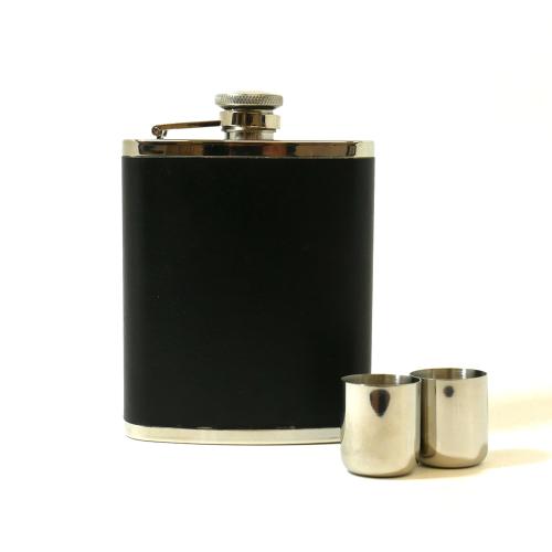 SLIGHT SECONDS - Artamis Black Leather Stainless Steel 6oz Hip Flask & 2 Cup Gift Set