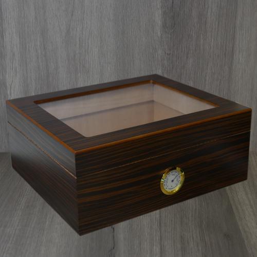 Derry Ebony Veneer Glass Top Humidor - 25 Capacity