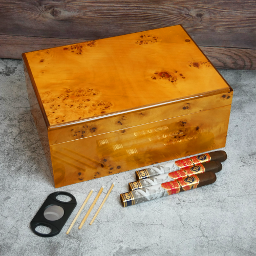 FATHERS DAY - The North Dark Burl Humidor - 25 Cigar Capacity