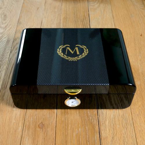 Myon Humidor Black & Carbon 25 Cigar Capacity with Front Dial