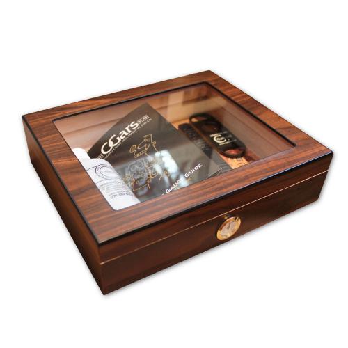 FATHERS DAY - Diego Glass Top Walnut Humidor - 20 Cigars Capacity
