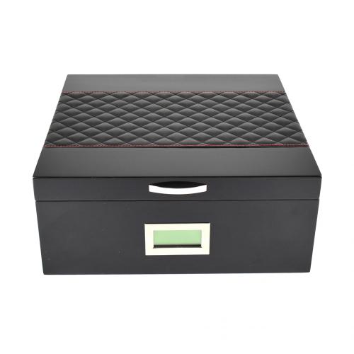 Prestige Hampton Humidor + Diamond Stitched Leather Top - Black - 200 Capacity