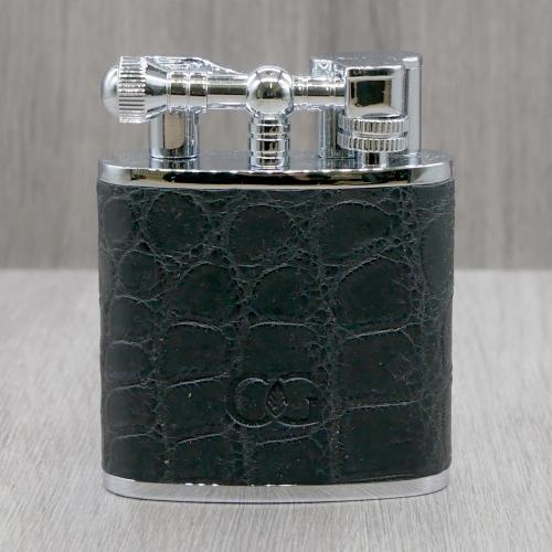 J Cure C.Gars Collection Jet Flame Table Lighter - Black Crocodile Leather