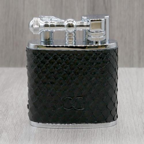 J Cure C.Gars Collection Jet Flame Table Lighter - Black Python Leather