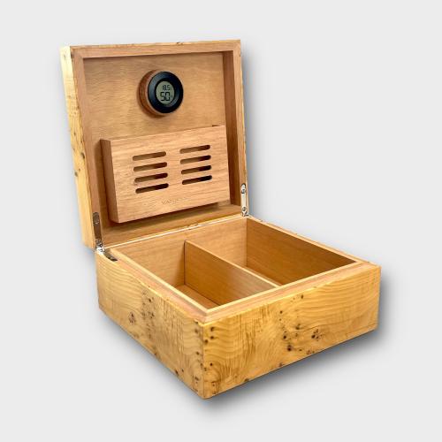 Jonathon Vaiksaar Natural Small Square Humidor - Yew - 40 Cigar Capacity