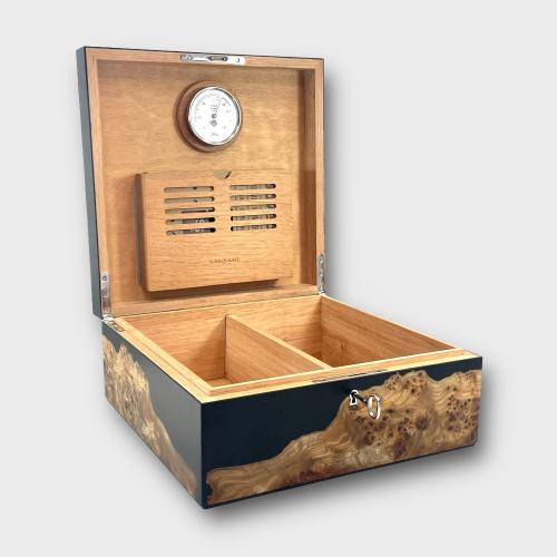 Jonathon Vaiksaar River Large Square Humidor - Burr Elm - 140 Cigar Capacity