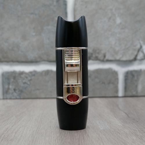 Myon Triple Jet Lighter with Top Cigar Rest & Punch Cut - Black & Silver