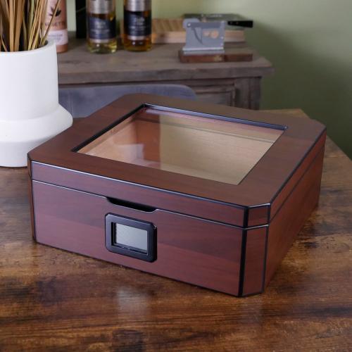 Klaro MAG Glass Top Cigar Humidor - Walnut Finish - 60 Cigar Capacity (End of Line)