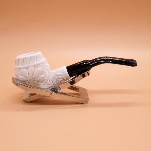 Meerschaum Small Floral Bent Black Stem Fishtail Pipe (MEER397)