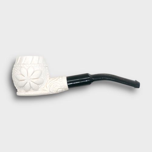 Meerschaum Small Floral Bent Black Stem Fishtail Pipe (MEER397)