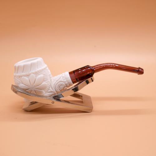 Meerschaum Small Floral Bent Amber Stem Fishtail Pipe (MEER78)