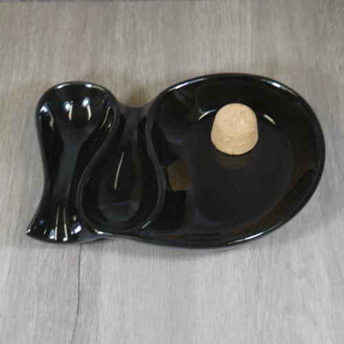 Ceramic Oval Black Two Rests Pipe Ashtray & Cork Knocker