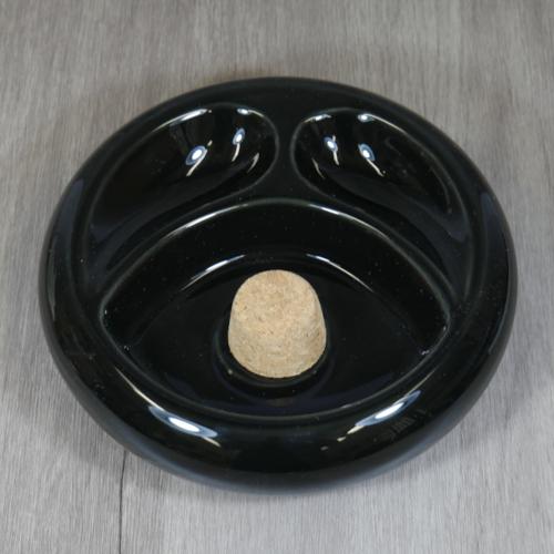 Ceramic Shiny Black Two Rests Pipe Ashtray & Cork Knocker