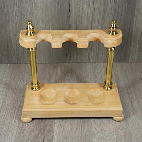 Brass Pillar 3 Position Light Camwood Pipe Rack - Holds 3 Pipes