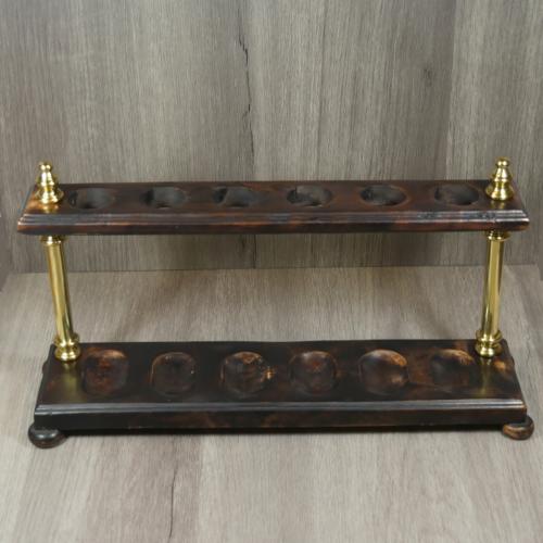 Brass Pillar 6 Position Dark Camwood Pipe Rack - Holds 6 Pipes