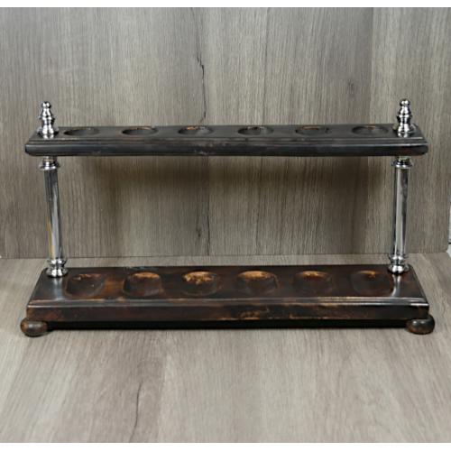 Chrome Pillar 6 Position Dark Camwood Pipe Rack - Holds 6 Pipes