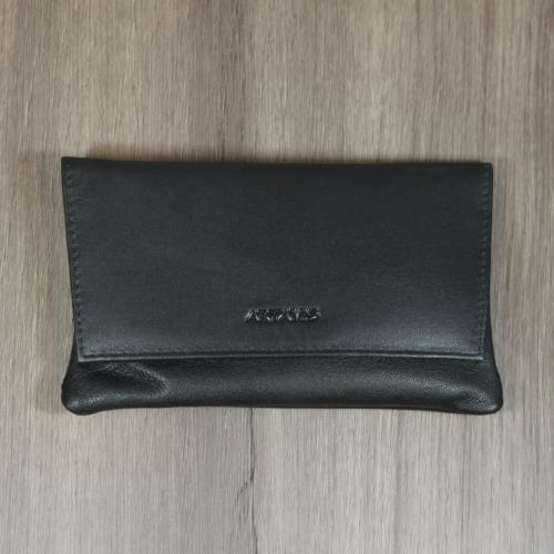 Artamis Black Leather Button Pouch with Paper Holder - Smooth