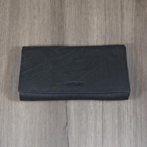 Artamis Black Textured Leather Roll Up Pouch with Buttons and Paper Holder