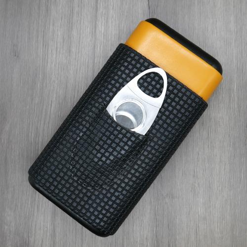 Yellow and Black Patterned Cedar Lined Cigar Case - Fits Three Cigars - 60 Ring Gauge