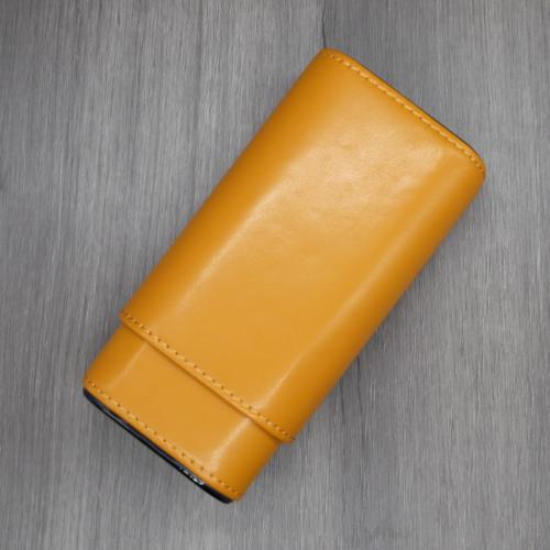 Yellow and Black Leather Cedar Lined Cigar Case - Fits Two Cigars - 64 Ring Gauge