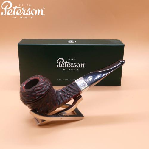 Peterson Sherlock Holmes Baker Street Rustic Silver Mounted P Lip Pipe (PE2884)