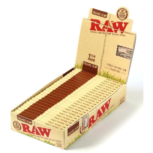 RAW Organic Hemp 1 1/4 size Rolling Papers & Tips - 24 Packs
