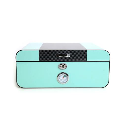 Savinelli High Lacquered Tiffany Blue and Carbon Fibre Humidor - 30 Cigar Capacity