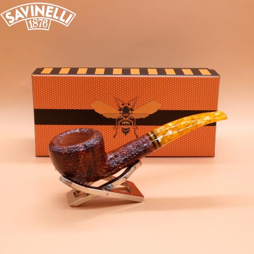 Savinelli Miele 316 Brownblast KS Semi Bent Honey 6mm Filter Fishtail Pipe (SAV1877)