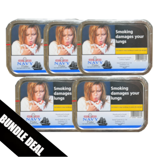 Bundle Deal - Samuel Gawith Navy Flake Pipe Tobacco 5 x 50g (Tin)