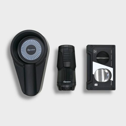 Cigarism Single Torch Jet Flame Lighter, Guillotine Cigar Cutter & Ashtray Gift Set - Black