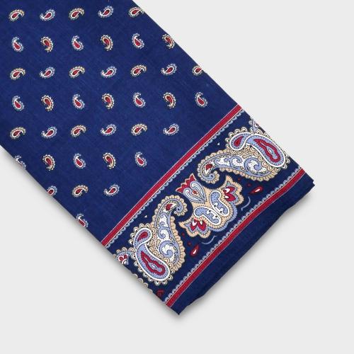 Wilsons of Sharrow Snuff Blue Paisley Boarder Handkerchief
