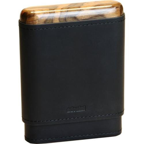 Adorini Leather Adaptable Black Wooden Top & Bottom Cigar Case - 3-5 Cigar Capacity (AD028)