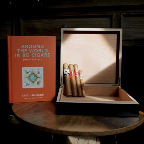 Around the World Compendium Sampler - 4 Cigars, Humidor and Around the World in 80 Days Book