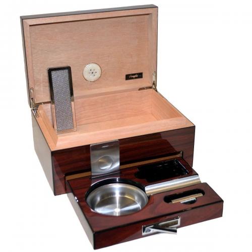 Angelo High Lacquered Striped Humidor with Accessories Beginners Set