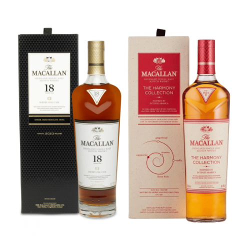 SPECIAL OFFER BUNDLE DEAL - Macallan 18 Year Old 2023 Sherry Oak - 43% 70cl & Macallan Harmony Arabica Collection